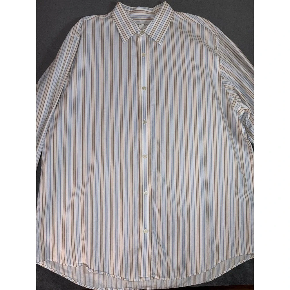 Banana Republic Mens XXL Blue Tan Striped Cotton Long Sleeve Button Down Shirt